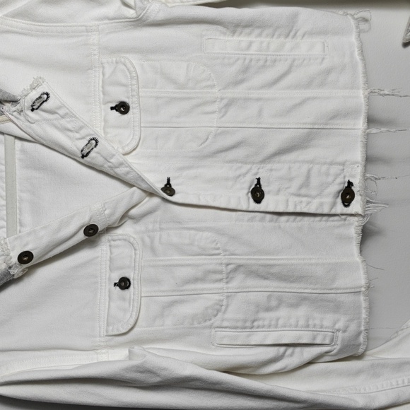 RAG & BONE / JEAN Button Up White Jean Jacket With Gray Hood Size Xsmall - Picture 8 of 16